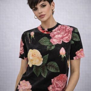 Zara Black Floral Short Sleeve Tee